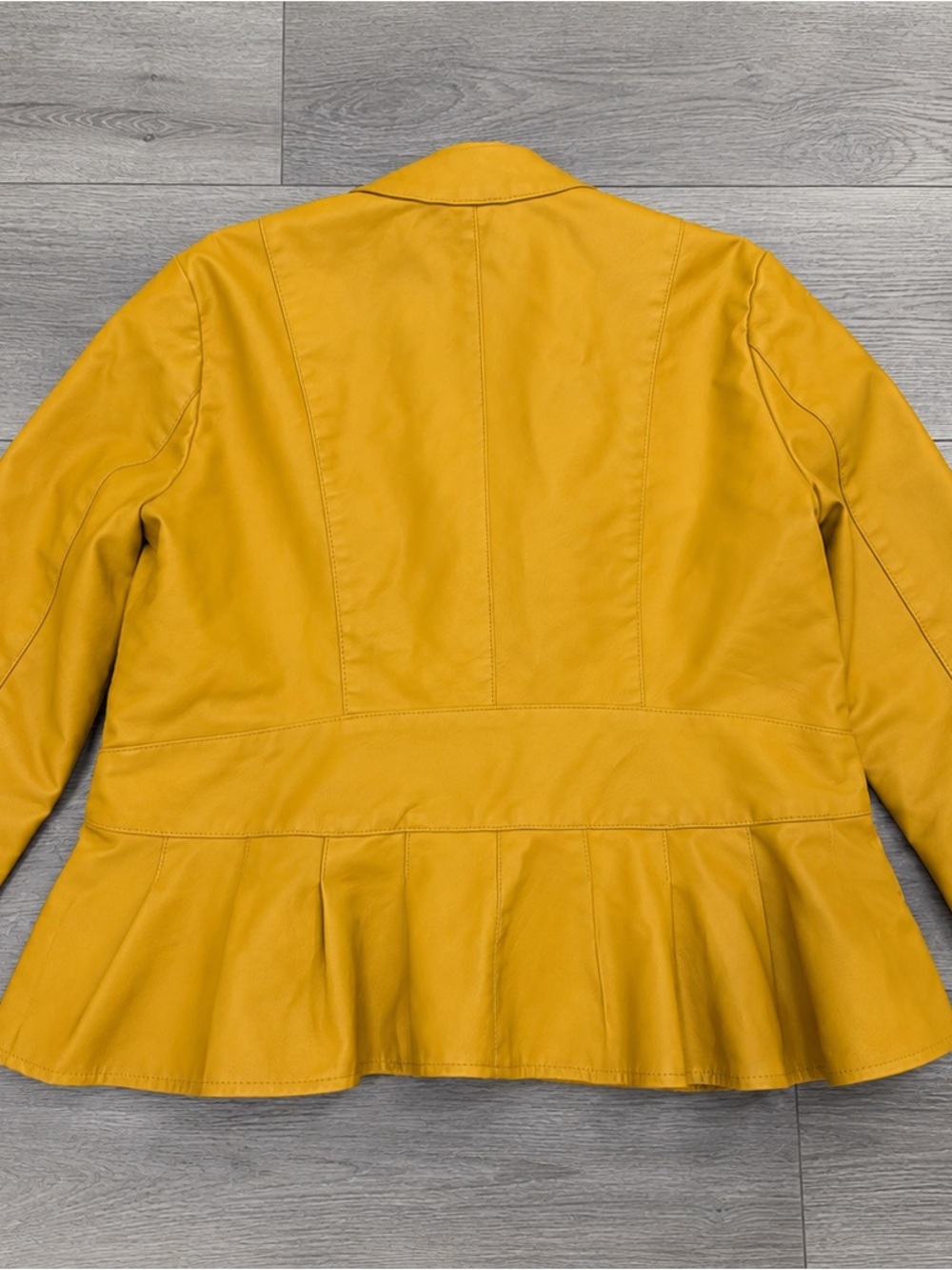 Baccini Mustard Yellow Leather Peplum Jacket - Picture 3 of 4